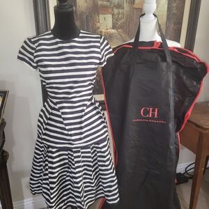 Carolina Herrera Navy Blue and White Striped Dress